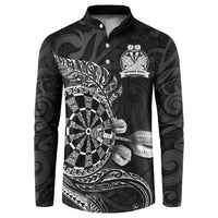 Personalised New Zealand Aotearoa Darts Masters Button Sweatshirt Tribal Silver Fern and Ta Moko Dartboard - Polynesian Pride