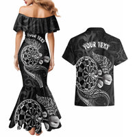 Personalised New Zealand Aotearoa Darts Masters Couples Matching Mermaid Dress and Hawaiian Shirt Tribal Silver Fern and Ta Moko Dartboard - Polynesian Pride