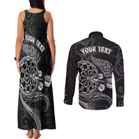 Personalised New Zealand Aotearoa Darts Masters Couples Matching Tank Maxi Dress and Long Sleeve Button Shirt Tribal Silver Fern and Ta Moko Dartboard - Polynesian Pride