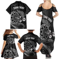 Personalised New Zealand Aotearoa Darts Masters Family Matching Summer Maxi Dress and Hawaiian Shirt Tribal Silver Fern and Ta Moko Dartboard - Polynesian Pride