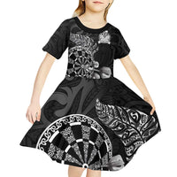 Personalised New Zealand Aotearoa Darts Masters Kid Short Sleeve Dress Tribal Silver Fern and Ta Moko Dartboard - Polynesian Pride