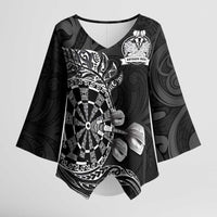 Personalised New Zealand Aotearoa Darts Masters Kimono Sleeve Blouse Tribal Silver Fern and Ta Moko Dartboard - Polynesian Pride