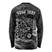 Personalised New Zealand Aotearoa Darts Masters Long Sleeve Shirt Tribal Silver Fern and Ta Moko Dartboard - Polynesian Pride