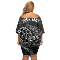 Personalised New Zealand Aotearoa Darts Masters Off Shoulder Short Dress Tribal Silver Fern and Ta Moko Dartboard - Polynesian Pride