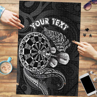 Personalised New Zealand Aotearoa Darts Masters Puzzle Tribal Silver Fern and Ta Moko Dartboard - Polynesian Pride