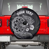 Personalised New Zealand Aotearoa Darts Masters Spare Tire Cover Tribal Silver Fern and Ta Moko Dartboard - Polynesian Pride