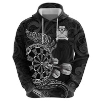 Personalised New Zealand Aotearoa Darts Masters Zip Hoodie Tribal Silver Fern and Ta Moko Dartboard - Polynesian Pride