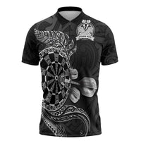 Personalised New Zealand Aotearoa Darts Masters Zipper Polo Shirt Tribal Silver Fern and Ta Moko Dartboard - Polynesian Pride