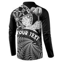 Personalised New Zealand Aotearoa Darts Masters Button Sweatshirt Silver Fern and Maori Spirit - Polynesian Pride