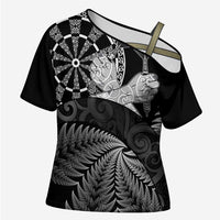 Personalised New Zealand Aotearoa Darts Masters Cross Shoulder Shirt Silver Fern and Maori Spirit - Polynesian Pride