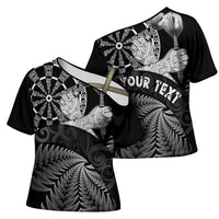 Personalised New Zealand Aotearoa Darts Masters Cross Shoulder Shirt Silver Fern and Maori Spirit - Polynesian Pride