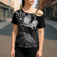 Personalised New Zealand Aotearoa Darts Masters Cross Shoulder Shirt Silver Fern and Maori Spirit - Polynesian Pride