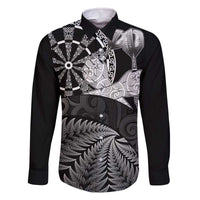 Personalised New Zealand Aotearoa Darts Masters Family Matching Off The Shoulder Long Sleeve Dress and Hawaiian Shirt Silver Fern and Maori Spirit - Polynesian Pride
