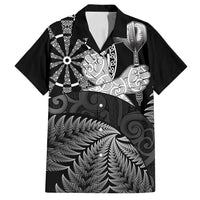 Personalised New Zealand Aotearoa Darts Masters Family Matching Off Shoulder Short Dress and Hawaiian Shirt Silver Fern and Maori Spirit - Polynesian Pride