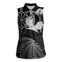 Personalised New Zealand Aotearoa Darts Masters Women Sleeveless Polo Shirt Silver Fern and Maori Spirit - Polynesian Pride