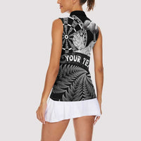 Personalised New Zealand Aotearoa Darts Masters Women Sleeveless Polo Shirt Silver Fern and Maori Spirit - Polynesian Pride