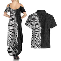 Traditional Polynesian Art Tattoos Couples Matching Summer Maxi Dress and Hawaiian Shirt Black Color - Polynesian Pride