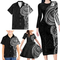 Traditional Polynesian Art Tattoos Family Matching Long Sleeve Bodycon Dress and Hawaiian Shirt Black Color - Polynesian Pride