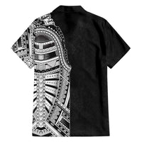 Traditional Polynesian Art Tattoos Family Matching Off The Shoulder Long Sleeve Dress and Hawaiian Shirt Black Color - Polynesian Pride