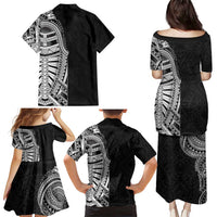 Traditional Polynesian Art Tattoos Family Matching Puletasi and Hawaiian Shirt Black Color - Polynesian Pride