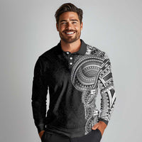 Traditional Polynesian Art Tattoos Long Sleeve Polo Shirt Black Color - Polynesian Pride