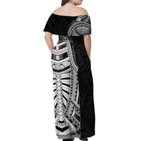 Traditional Polynesian Art Tattoos Off Shoulder Maxi Dress Black Color - Polynesian Pride