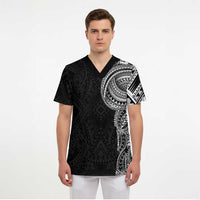 Traditional Polynesian Art Tattoos Scrub Top Black Color - Polynesian Pride