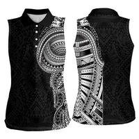 Traditional Polynesian Art Tattoos Women Sleeveless Polo Shirt Black Color - Polynesian Pride