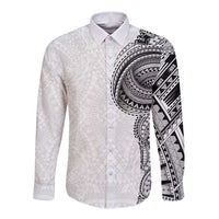Traditional Polynesian Art Tattoos Long Sleeve Button Shirt White Color - Polynesian Pride