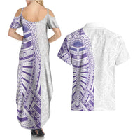 Traditional Polynesian Art Tattoos Couples Matching Summer Maxi Dress and Hawaiian Shirt Purple Color - Polynesian Pride