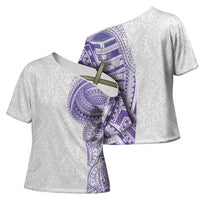 Traditional Polynesian Art Tattoos Cross Shoulder Shirt Purple Color - Polynesian Pride