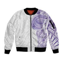 Traditional Polynesian Art Tattoos Sleeve Zip Bomber Jacket Purple Color - Polynesian Pride