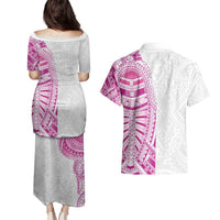 Traditional Polynesian Art Tattoos Couples Matching Puletasi and Hawaiian Shirt Pink Color - Polynesian Pride
