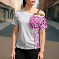 Traditional Polynesian Art Tattoos Cross Shoulder Shirt Pink Color - Polynesian Pride