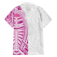 Traditional Polynesian Art Tattoos Family Matching Long Sleeve Bodycon Dress and Hawaiian Shirt Pink Color - Polynesian Pride