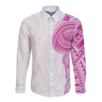 Traditional Polynesian Art Tattoos Long Sleeve Button Shirt Pink Color - Polynesian Pride