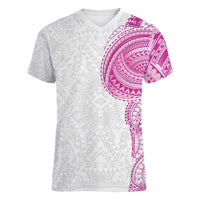 Traditional Polynesian Art Tattoos Women V-Neck T-Shirt Pink Color - Polynesian Pride