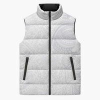 Lotu Tamaiti Sleeveless Puffer Jacket Traditional Samoan Art Tattoos LT03 Unisex White - Polynesian Pride
