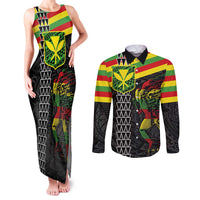 Kanaka Maoli Running Couples Matching Tank Maxi Dress and Long Sleeve Button Shirt Kakau Pattern with Kanaka Maoli Flag Color