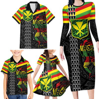 Kanaka Maoli Running Family Matching Long Sleeve Bodycon Dress and Hawaiian Shirt Kakau Pattern with Kanaka Maoli Flag Color
