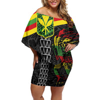 Kanaka Maoli Running Family Matching Off Shoulder Short Dress and Hawaiian Shirt Kakau Pattern with Kanaka Maoli Flag Color