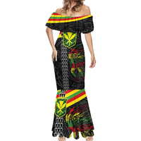 Kanaka Maoli Running Mermaid Dress Kakau Pattern with Kanaka Maoli Flag Color