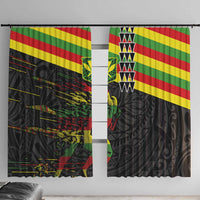 Kanaka Maoli Running Window Curtain Kakau Pattern with Kanaka Maoli Flag Color