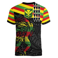 Kanaka Maoli Running Women V-Neck T-Shirt Kakau Pattern with Kanaka Maoli Flag Color