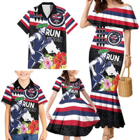 Honolulu Running Race Family Matching Mermaid Dress and Hawaiian Shirt Hawaii Marathon Kakau Art with Hibiscus and National Flag Style