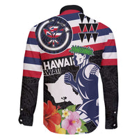 Honolulu Running Race Family Matching Off Shoulder Short Dress and Hawaiian Shirt Hawaii Marathon Kakau Art with Hibiscus and National Flag Style