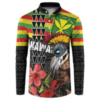 Kanaka Maoli Ikaika Warrior Button Sweatshirt Hibiscus Kakau Art and Tapa Tribal Pattern