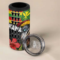 Kanaka Maoli Ikaika Warrior 4 in 1 Can Cooler Tumbler Hibiscus Kakau Art and Tapa Tribal Pattern