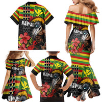 Kanaka Maoli Ikaika Warrior Family Matching Mermaid Dress and Hawaiian Shirt Hibiscus Kakau Art and Tapa Tribal Pattern