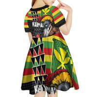 Kanaka Maoli Ikaika Warrior Kid Short Sleeve Dress Hibiscus Kakau Art and Tapa Tribal Pattern